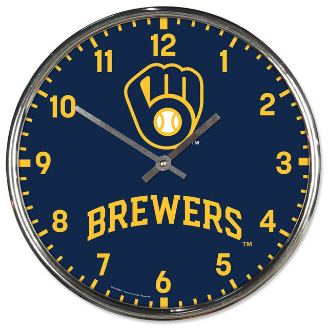 Reloj de pared redondo de los Milwaukee Brewers, cromado