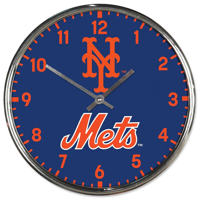 Reloj de pared redondo cromado de los Mets de Nueva York