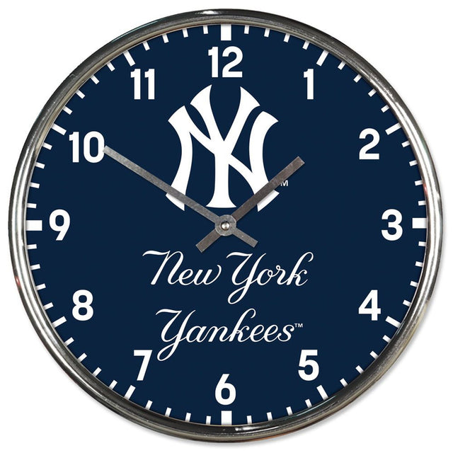 Reloj de pared redondo cromado de los Yankees de Nueva York