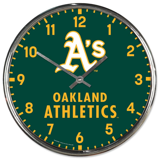 Reloj de pared redondo cromado de los Atléticos de Oakland