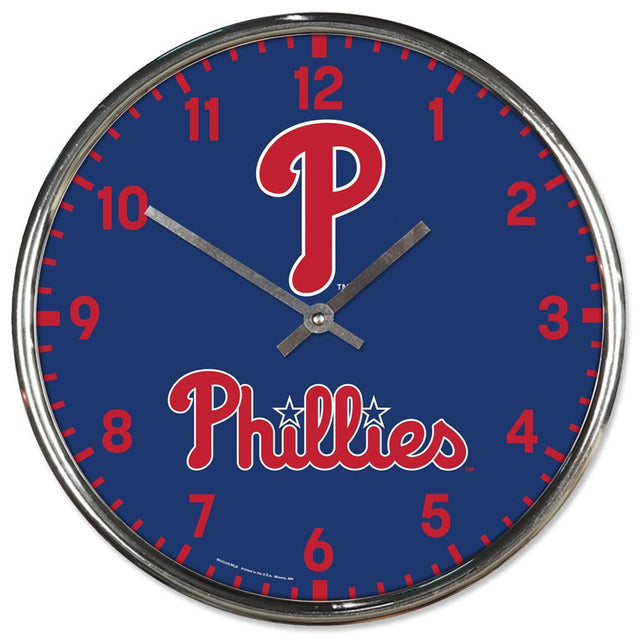 Reloj de pared redondo de los Philadelphia Phillies, cromado