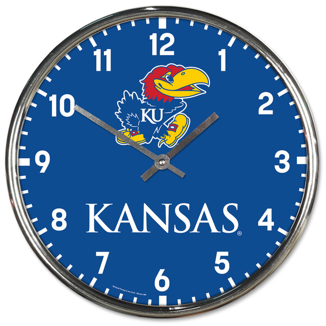 Reloj de pared redondo cromado de los Kansas Jayhawks