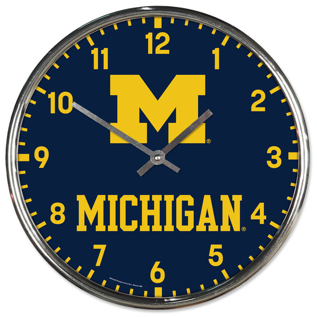 Reloj de pared redondo cromado de los Wolverines de Michigan