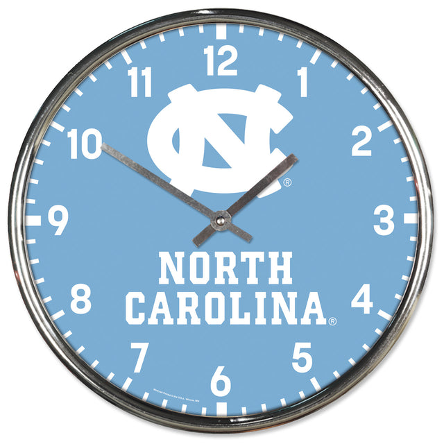 Reloj de pared redondo cromado de los Tar Heels de Carolina del Norte