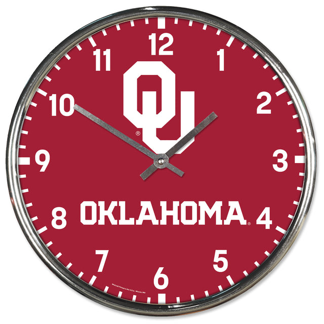 Oklahoma Sooners Round Chrome Wall Clock