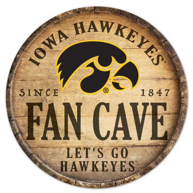 Letrero de madera para cueva de fanáticos de Iowa Hawkeyes, 14" redondo