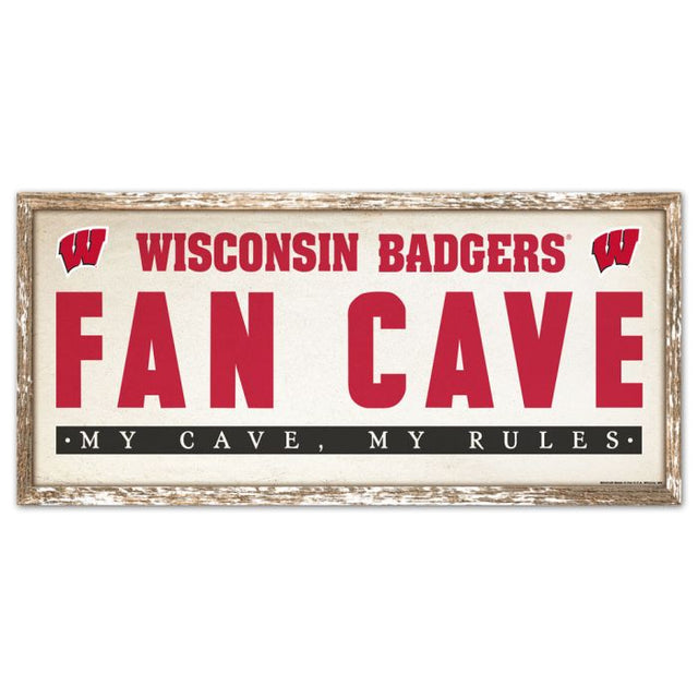 Letrero de madera con el logo de Wisconsin Badgers, 8" x 17"