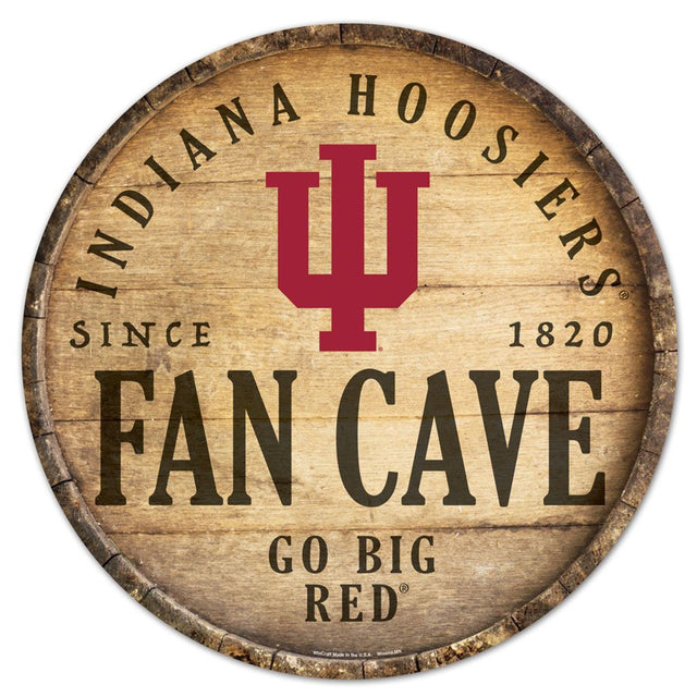 Indiana Hoosiers Sign Wood 14" Round Barrel Top Design