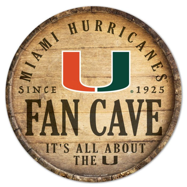 Letrero de madera redondo de 14" con la inscripción "Hermandad de aficionados de los Miami Hurricanes"