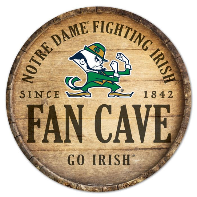 Letrero de madera para cueva de fans de Notre Dame Fighting Irish, 14" redondo