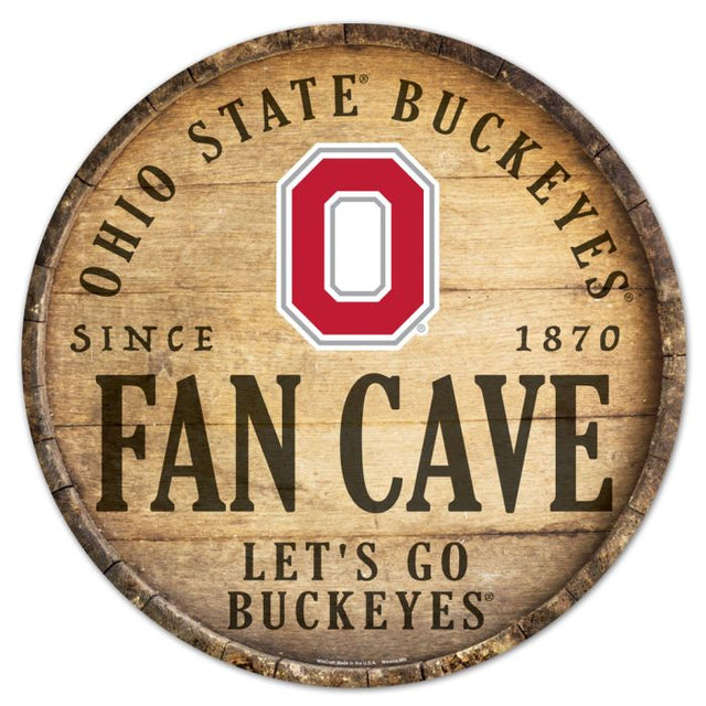 Letrero de madera para cueva de fanáticos de Ohio State Buckeyes, 14" redondo