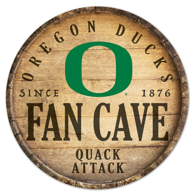 Oregon Ducks Sign Wood 14" Round Barrel Top Design