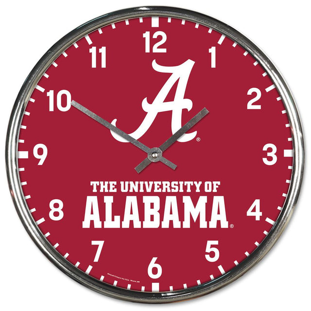 Alabama Crimson Tide Round Chrome Wall Clock