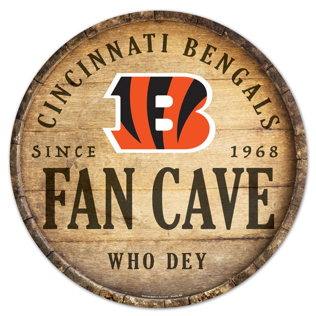 Letrero de madera de los Cincinnati Bengals de 14" con tapa de barril redonda