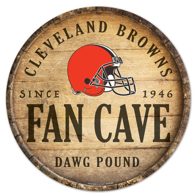 Letrero de madera de los Cleveland Browns de 14" con diseño de barril redondo