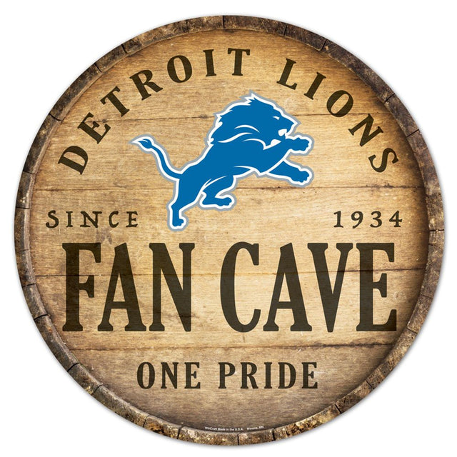 Detroit Lions Sign Wood 14" Round Barrel Top Design