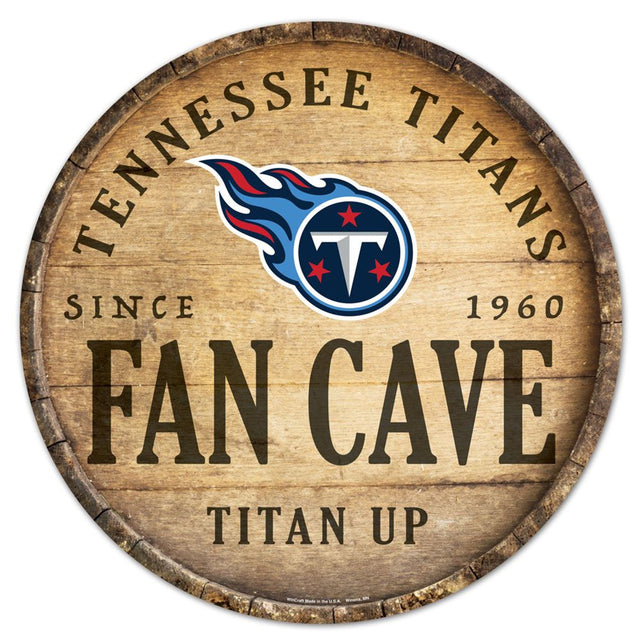 Letrero de madera de los Tennessee Titans de 14" con diseño de barril redondo