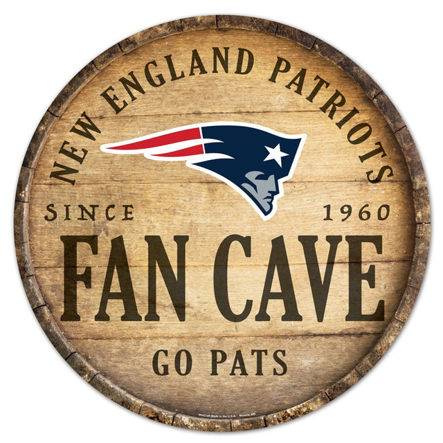 New England Patriots Sign Wood 14" Round Barrel Top Design