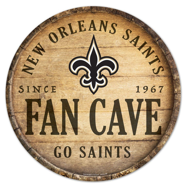 Letrero de madera de los New Orleans Saints de 14" con diseño de barril redondo