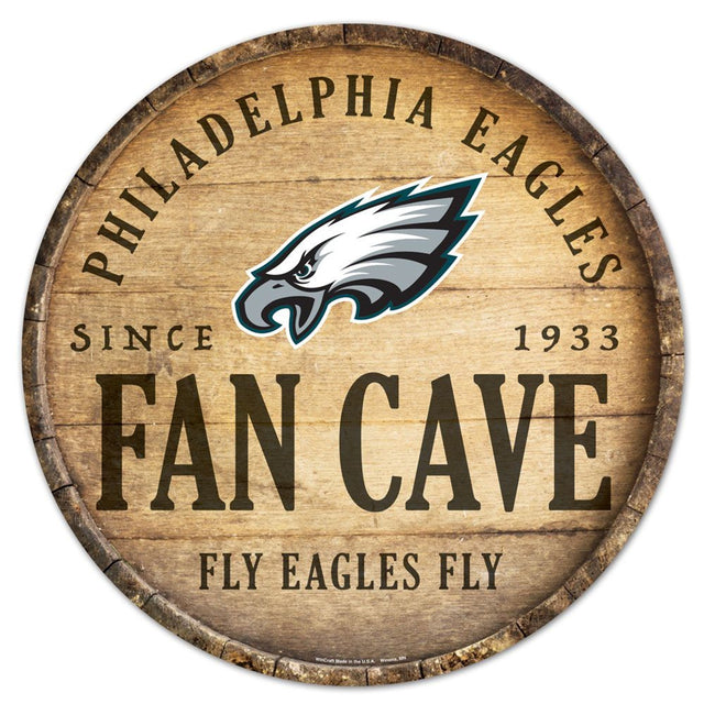 Letrero de madera de los Philadelphia Eagles de 14" con tapa de barril redonda