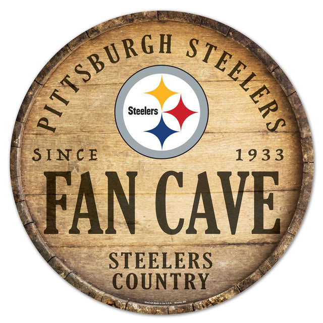 Pittsburgh Steelers Sign Wood 14" Round Barrel Top Design