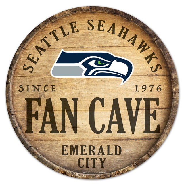 Letrero de madera de los Seattle Seahawks de 14" con diseño de barril redondo