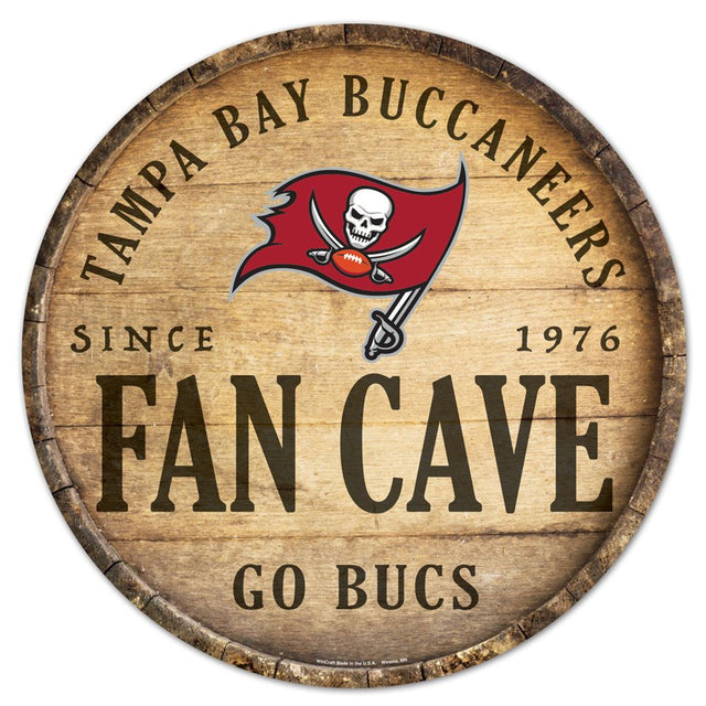 Letrero de madera de los Tampa Bay Buccaneers de 14" con tapa de barril redonda