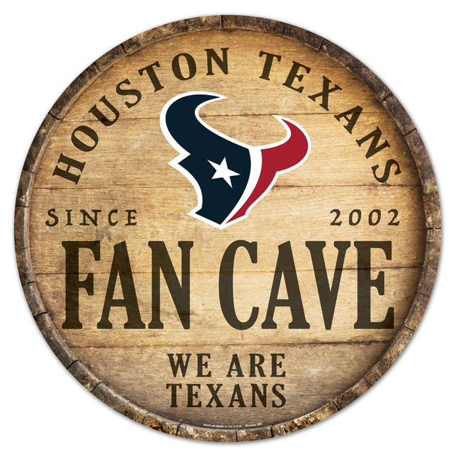 Letrero de madera de los Houston Texans de 14" con diseño de barril redondo