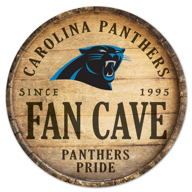 Letrero de madera de los Carolina Panthers de 14" con diseño de barril redondo