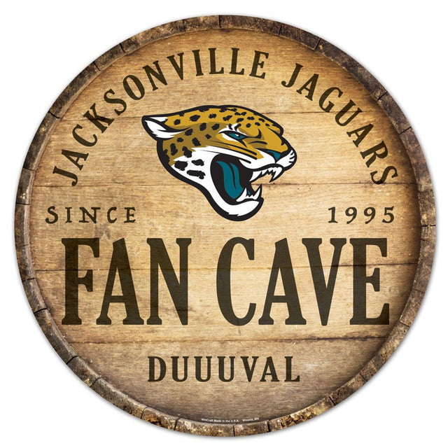 Jacksonville Jaguars Sign Wood 14" Round Barrel Top Design