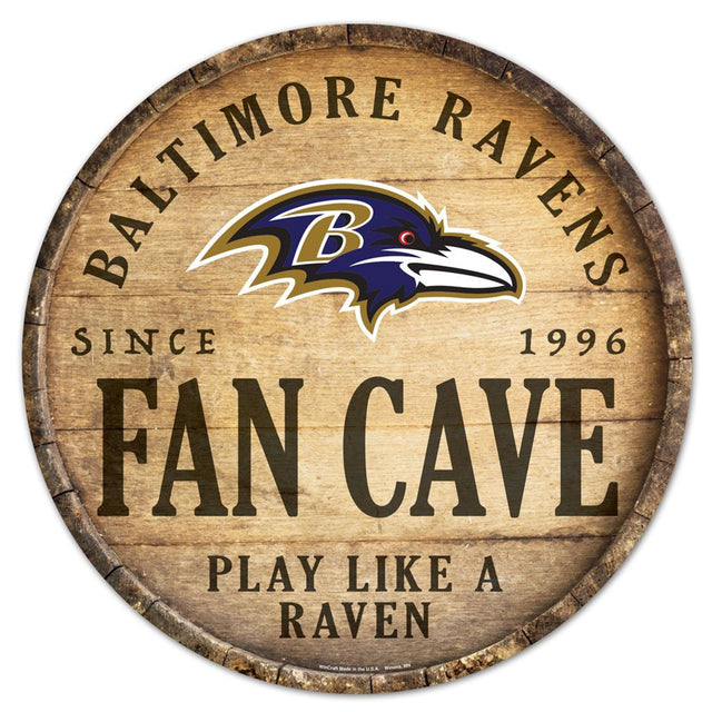 Baltimore Ravens Sign Wood 14" Round Barrel Top Design