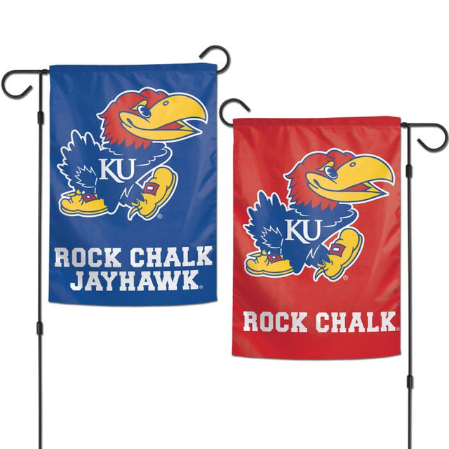 Banderas de jardín ROCK CHALK JAYHAWK de Kansas Jayhawks, de 2 lados, 12,5" x 18"