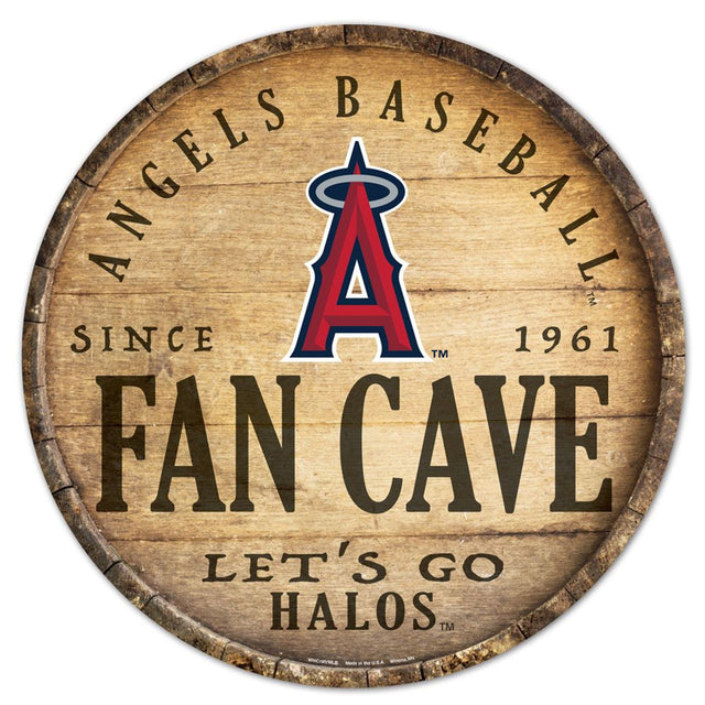 Letrero de madera de Los Angeles Angels de 14" con diseño de barril redondo