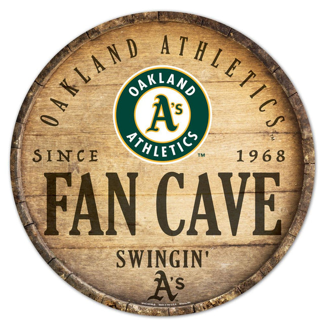 Letrero de madera de los Oakland Athletics de 14" con diseño de barril redondo