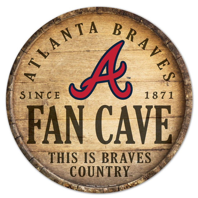 Letrero de madera de los Atlanta Braves de 14" con tapa de barril redonda