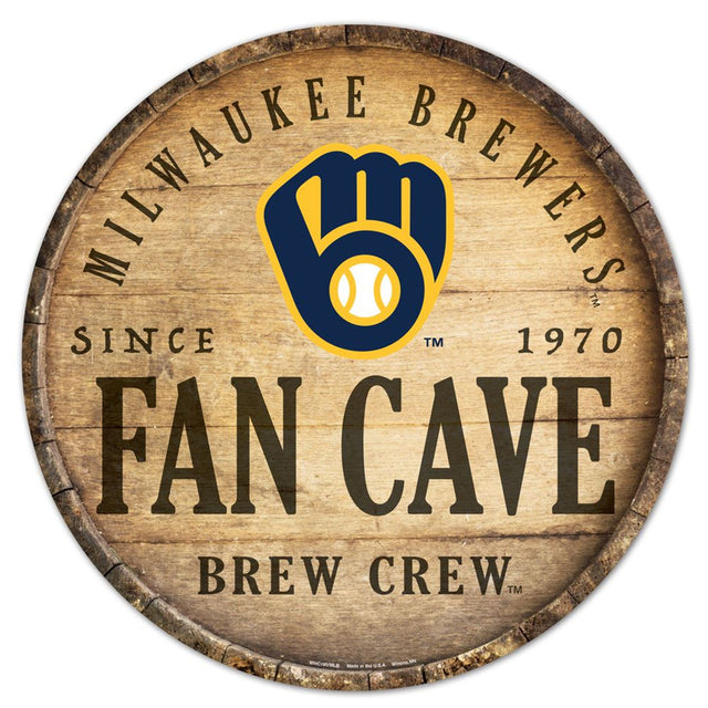 Milwaukee Brewers Sign Wood 14" Round Barrel Top Design