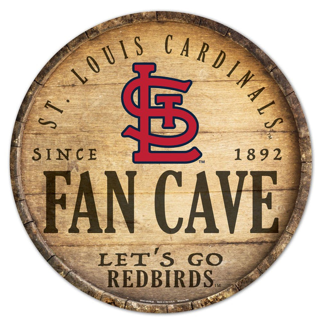 Letrero de madera de los St. Louis Cardinals de 14" con diseño de barril redondo