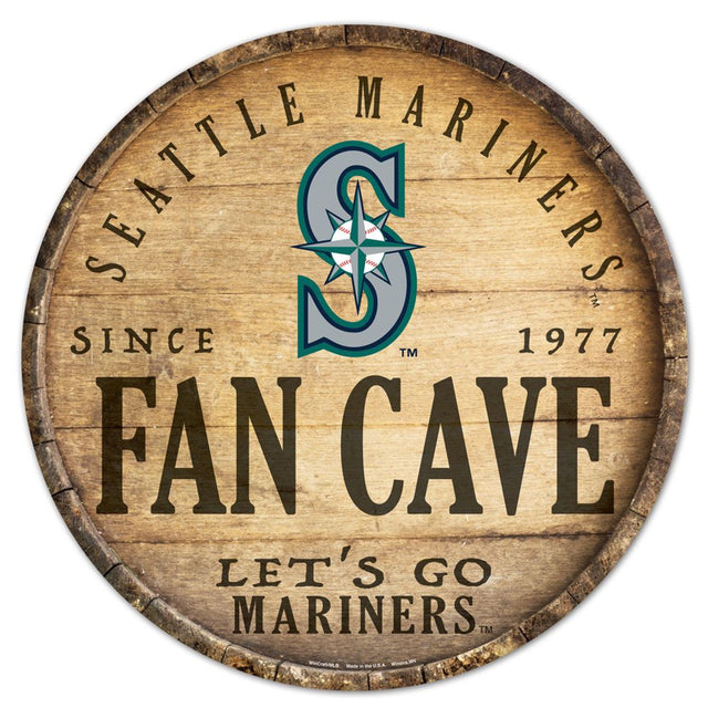 Letrero de madera de los Seattle Mariners de 14" con diseño de barril redondo