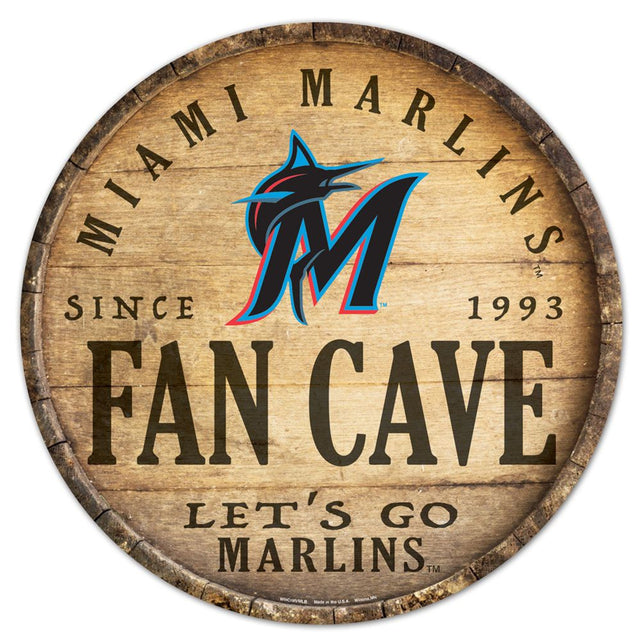 Letrero de madera de los Miami Marlins de 14" con diseño de barril redondo