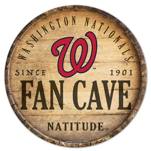 Letrero de madera de los Washington Nationals de 14" con diseño de barril redondo