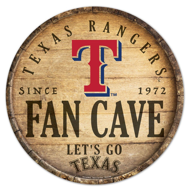 Texas Rangers Sign Wood 14" Round Barrel Top Design