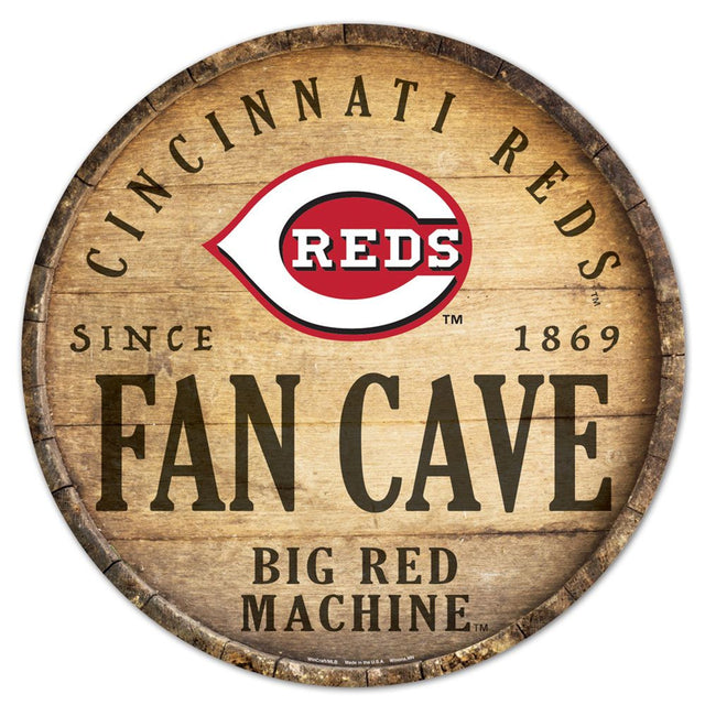 Letrero de madera de los Cincinnati Reds de 14" con diseño de barril redondo