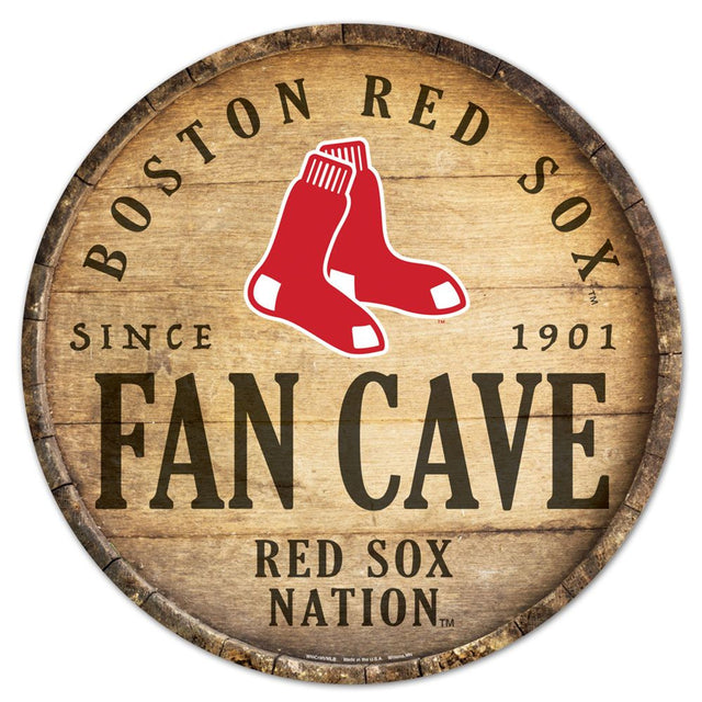 Letrero de madera de los Boston Red Sox de 14" con diseño de barril redondo