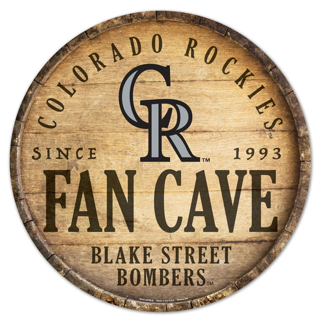 Letrero de madera de los Colorado Rockies de 14" con diseño de barril redondo