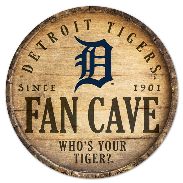 Letrero de madera de los Detroit Tigers de 14" con diseño de barril redondo