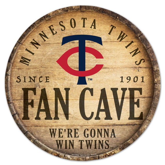 Minnesota Twins Sign Wood 14" Round Barrel Top Design