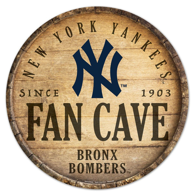 Letrero de madera de los Yankees de Nueva York de 14" con diseño de barril redondo