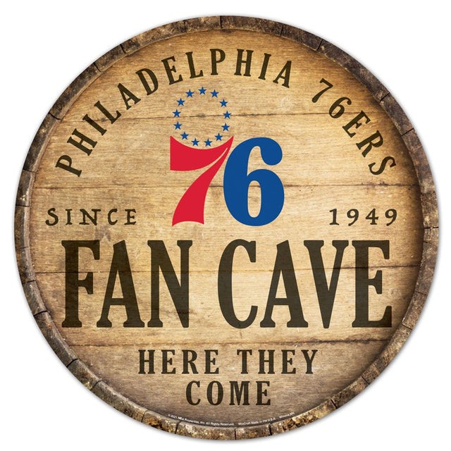 Philadelphia 76ers Sign Wood 14" Round Barrel Top Design