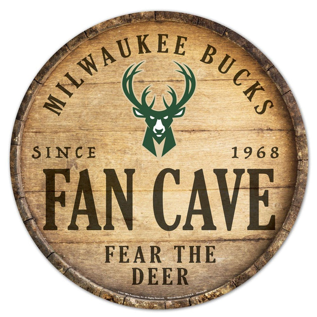 Milwaukee Bucks Sign Wood 14" Round Barrel Top Design