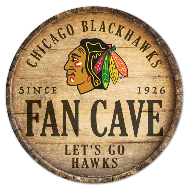 Chicago Blackhawks Sign Wood 14" Round Barrel Top Design